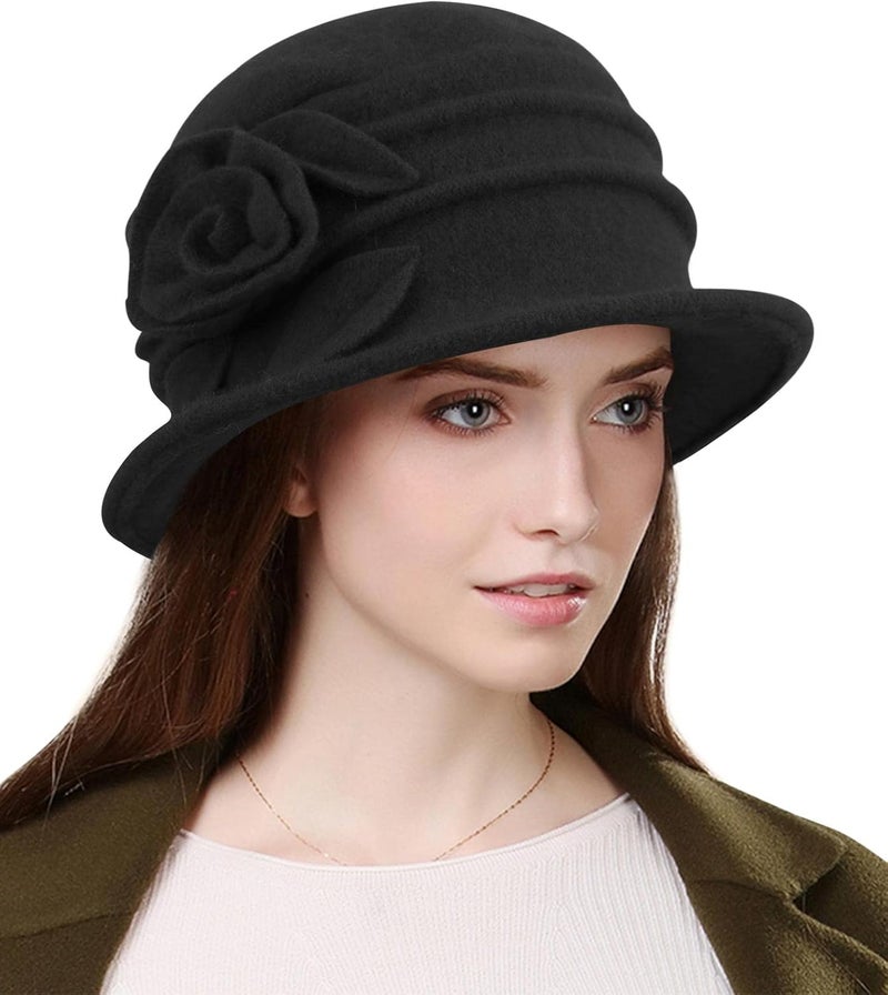 Sumolux Women Beret Hat French Vintage Floral Wool Dress Cloche Classic Winter Hat 1920s - Image 1